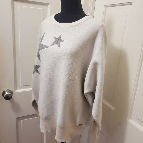 DKNY White with Silver Stars Heavy Knit Sweater Size Large - Picture 2 of 11